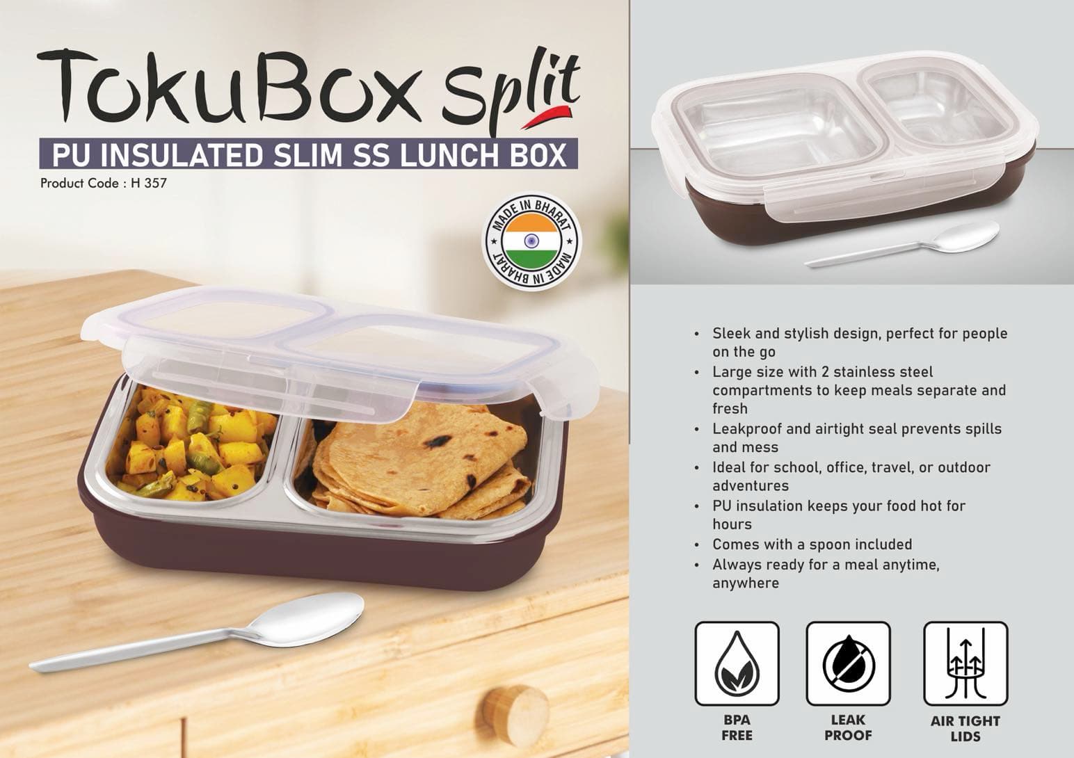 TokuBox Split: Slim Lunch box with SS inside
