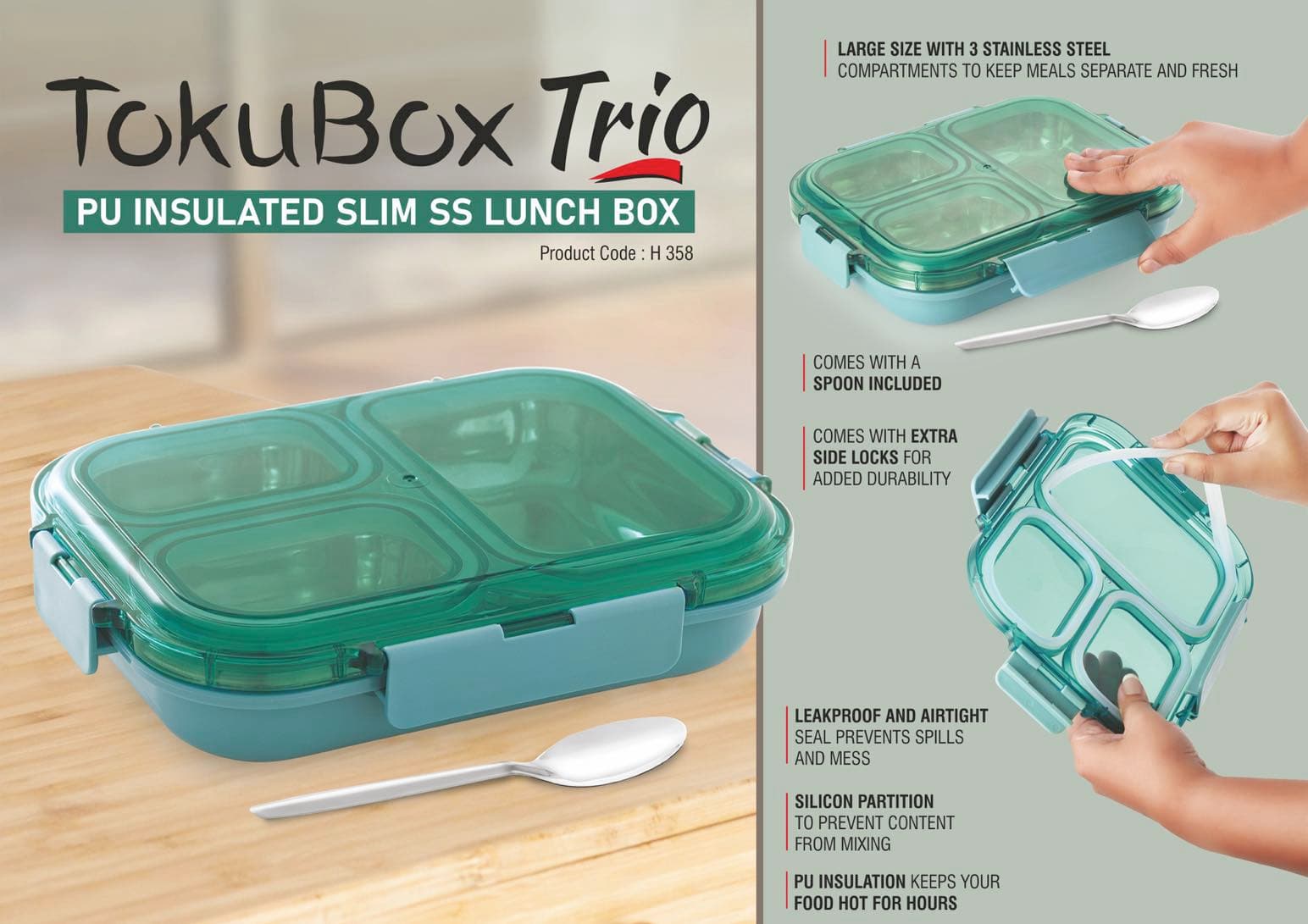 TokuBox Trio: Slim Lunch box with SS inside