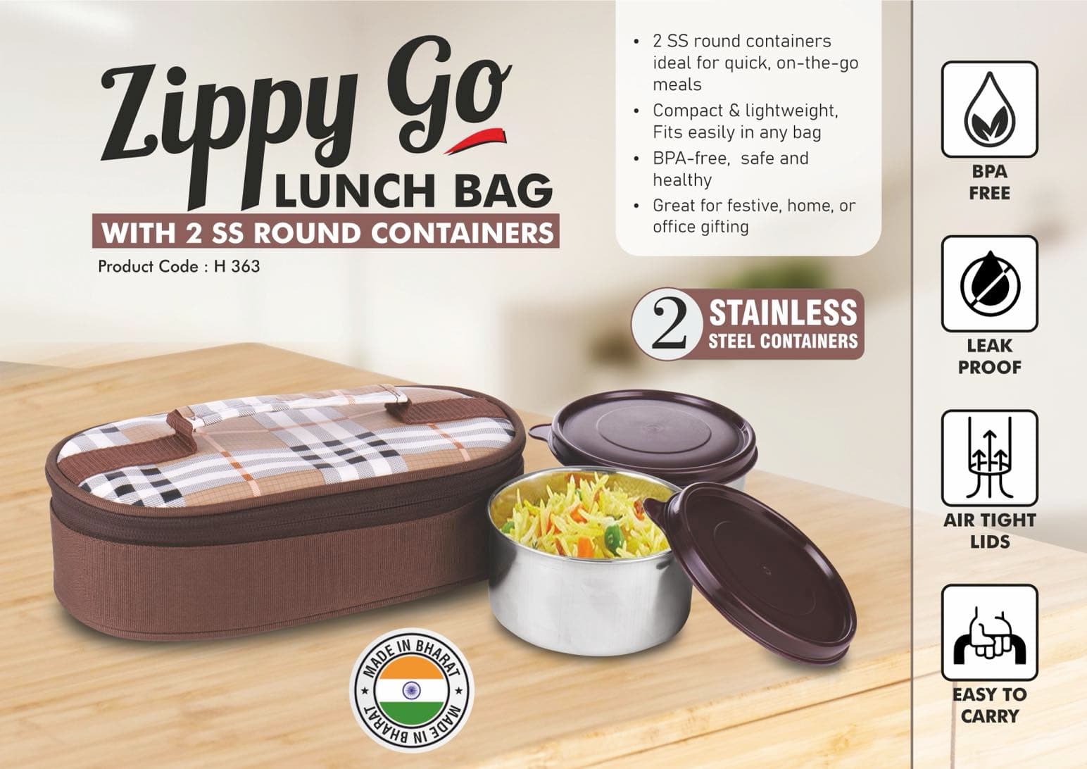 Zippy Go: Lunch bag with 2 SS round containers