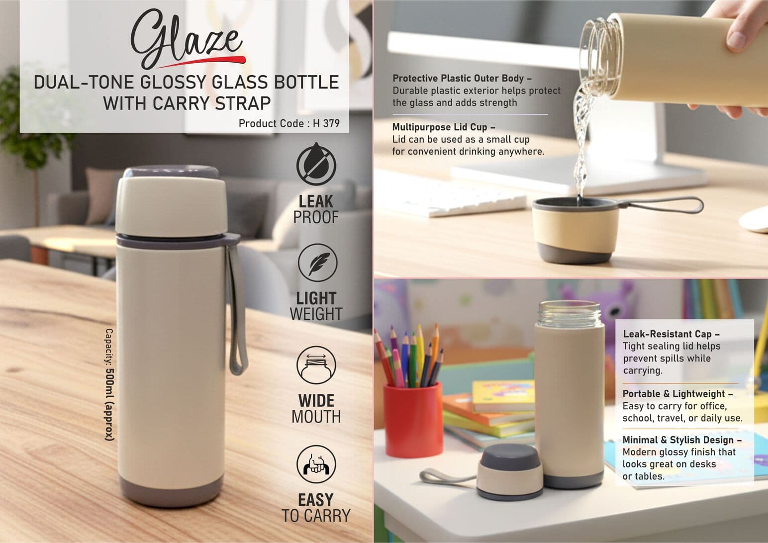 Glaze: Dual-Tone Glossy Glass Bottle with Carry Strap