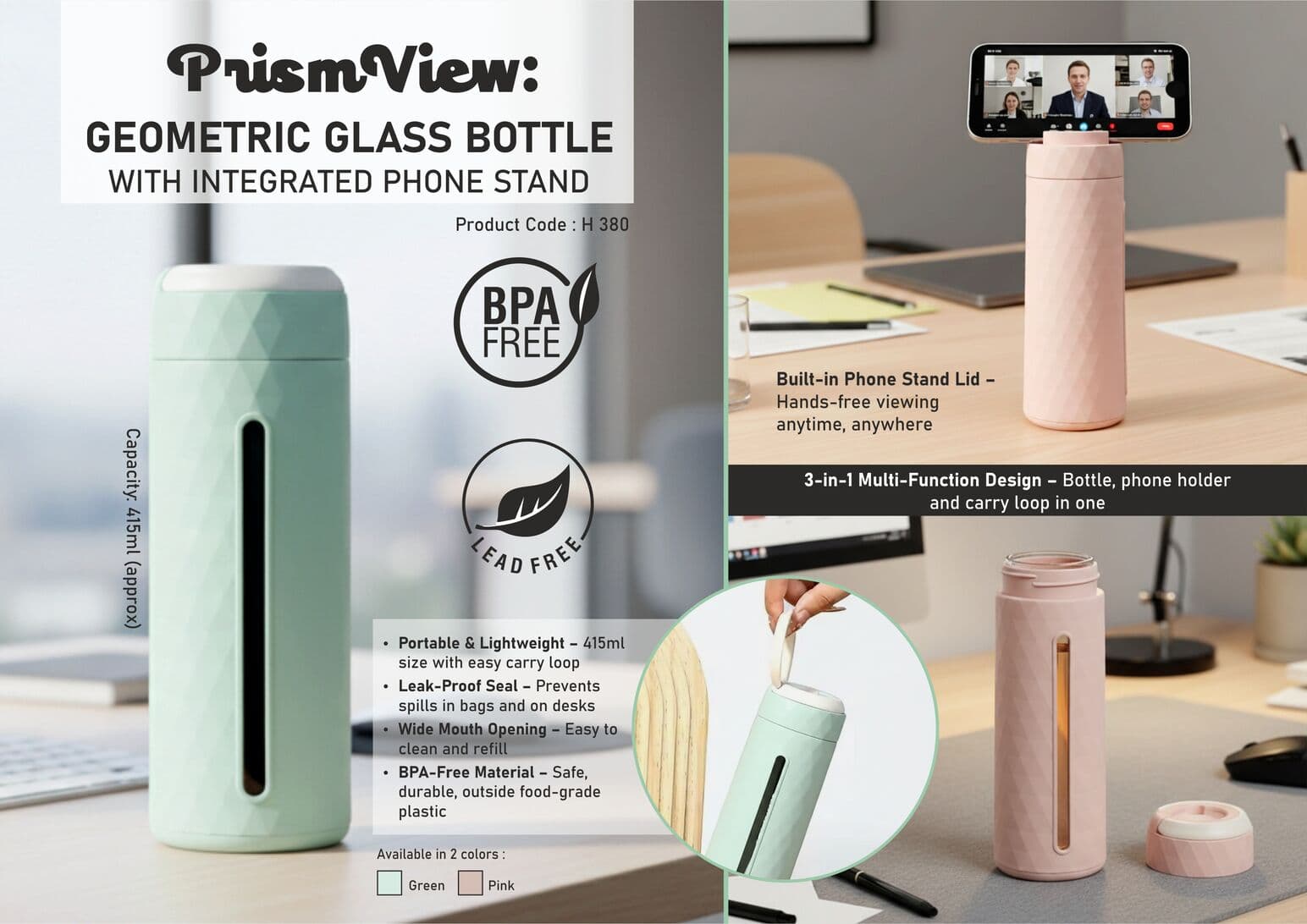 PrismView: Geometric Glass Bottle with Integrated Phone Stand