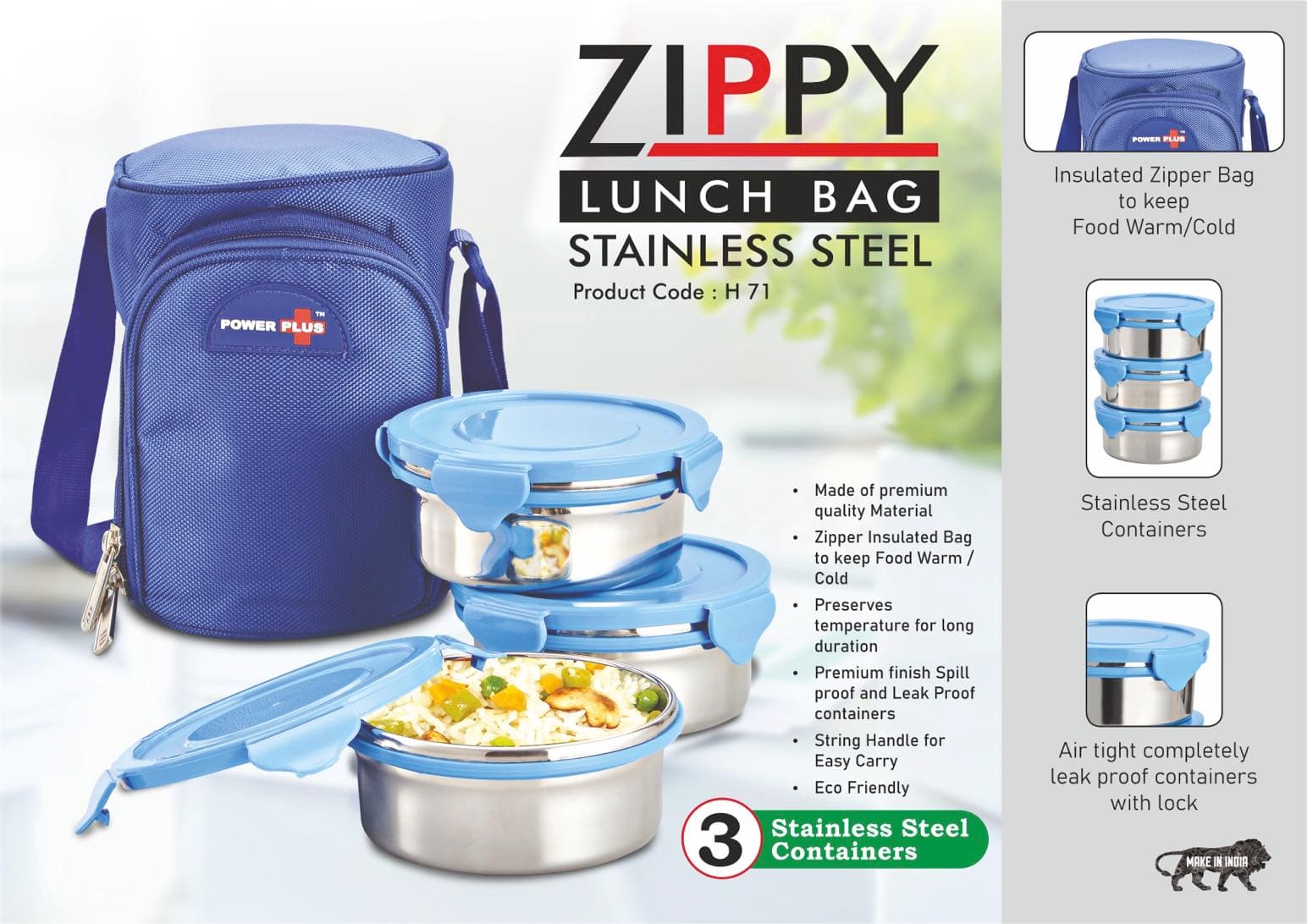 Zippy Lunch box bag- 3 containers (steel)