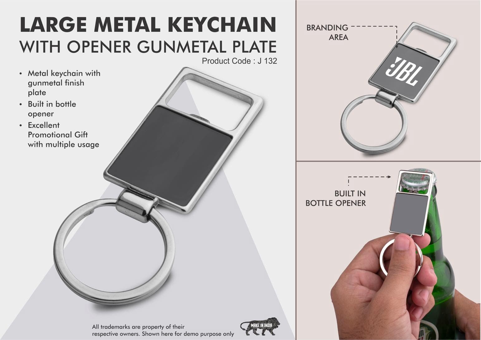 Large metal keychain with opener
