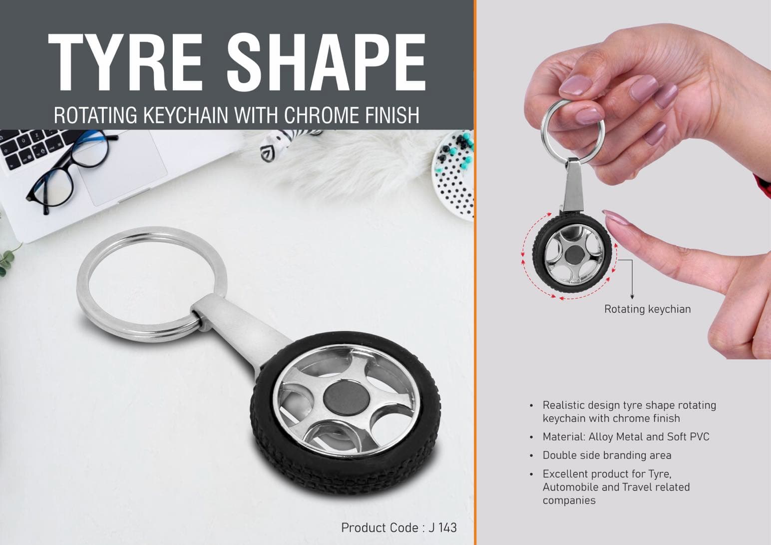 Tyre shape rotating keychain