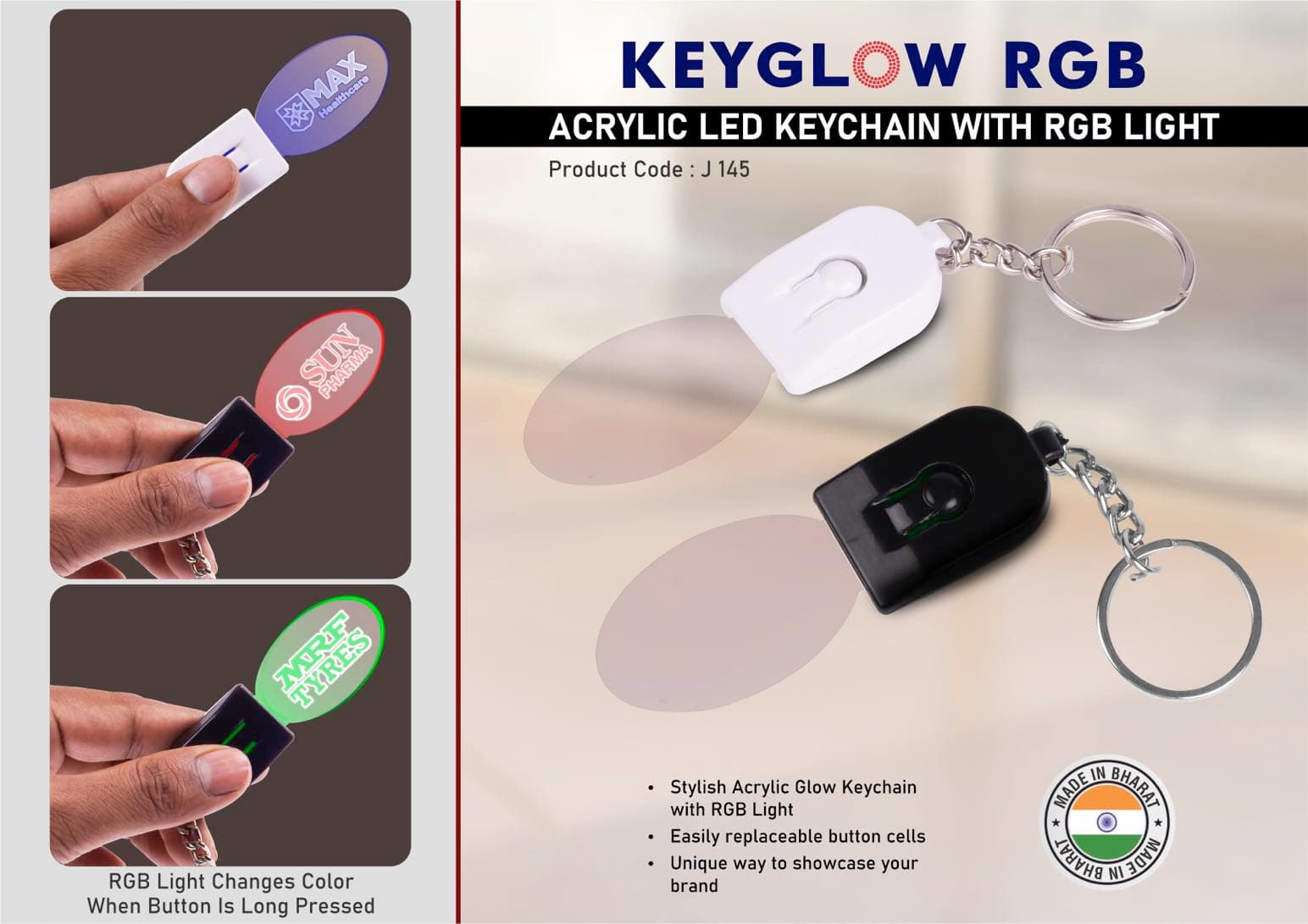 Keyglow RGB: Acrylic LED Keychain with RGB Light - Oval shape