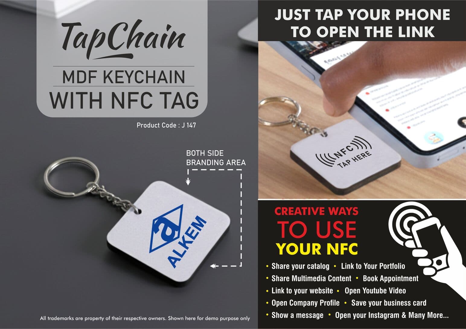 TapChain Square: Customized MDF Keychain with NFC Tag