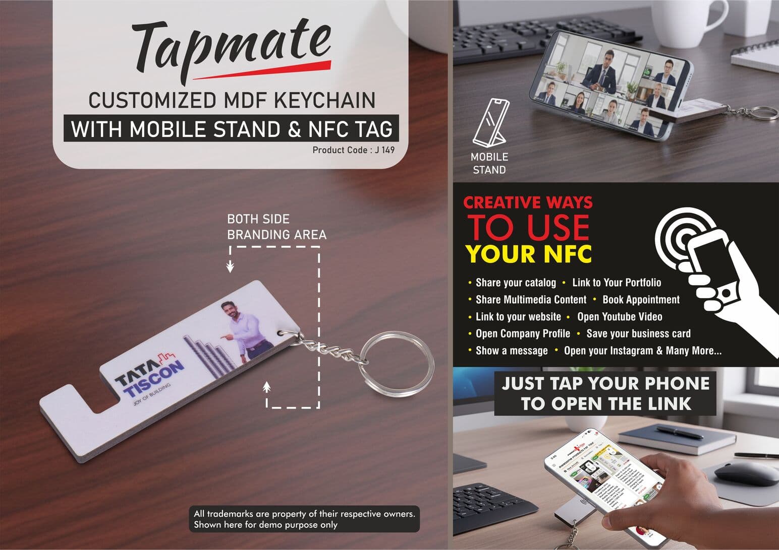 Tapmate: Customized MDF Keychain with Mobile stand & NFC Tag