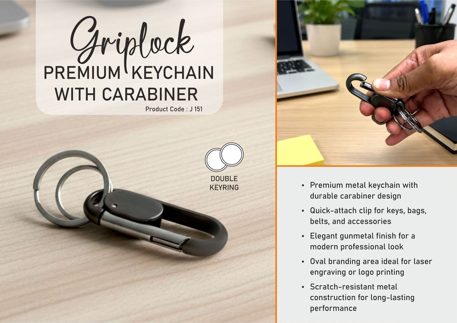 Griplock: Premium keychain with carabiner