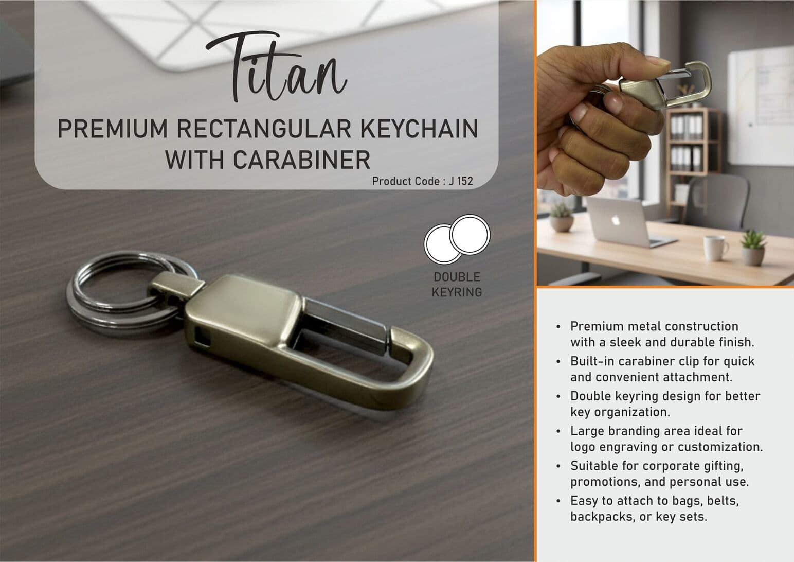 Titan: Premium rectangular keychain with carabiner