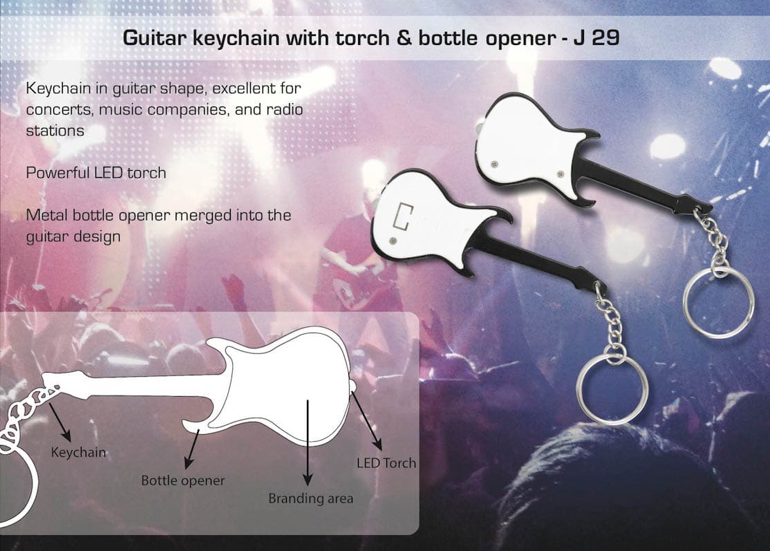 Guitar keychain with torch & bottle opener