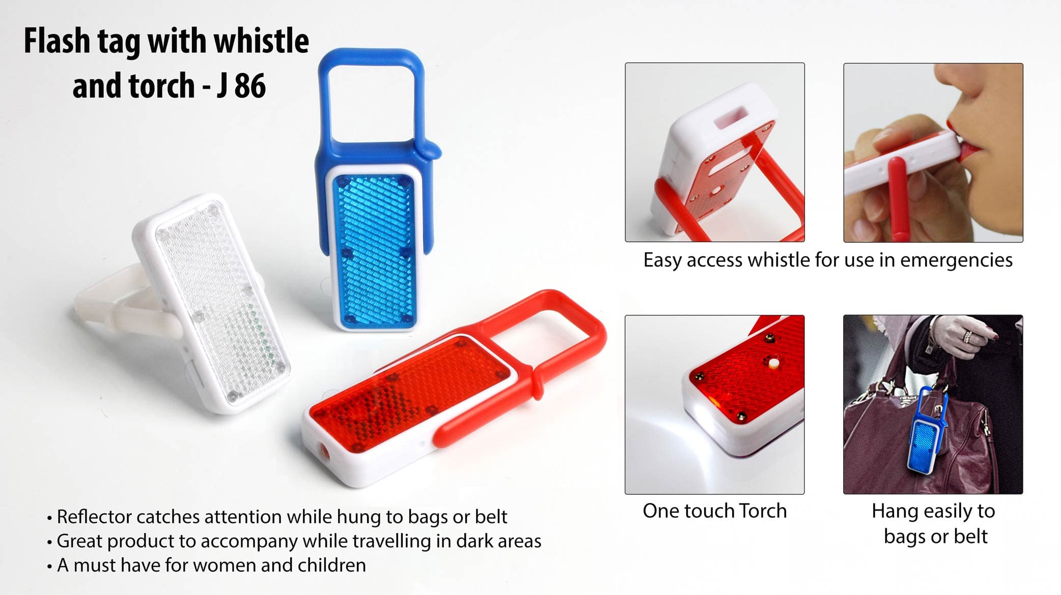 Flash tag with whistle and torch (with reflector)