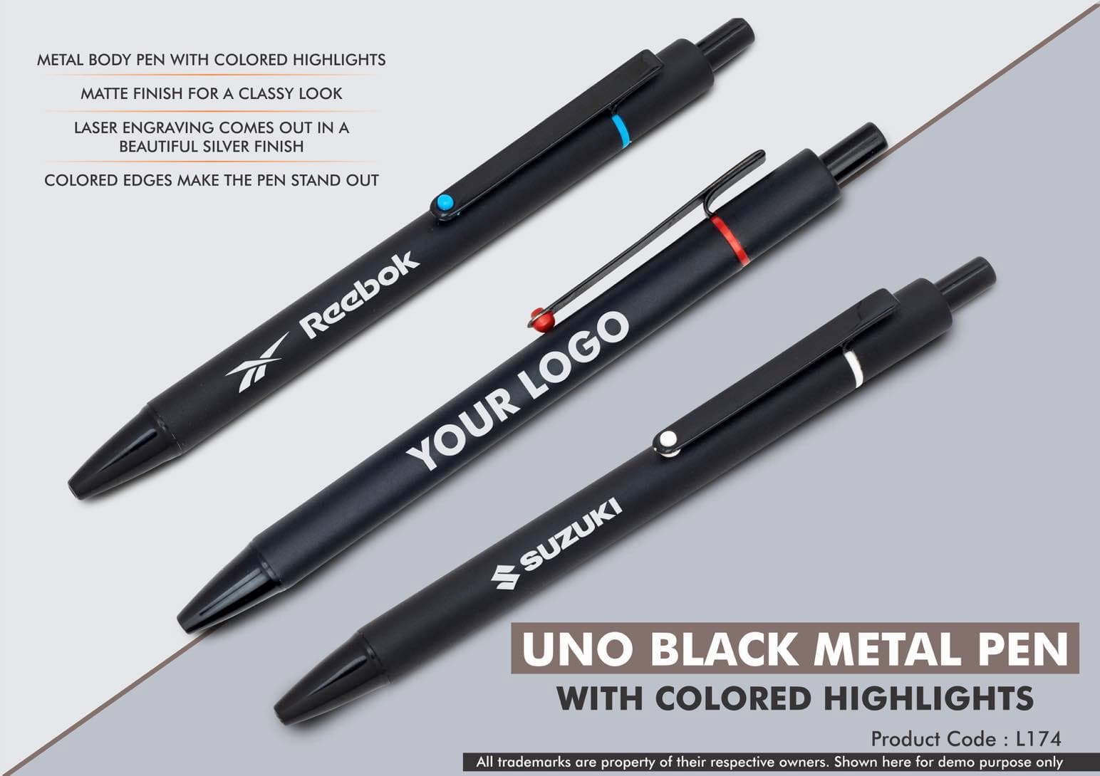 Uno Black Metal Pen with Colored highlights