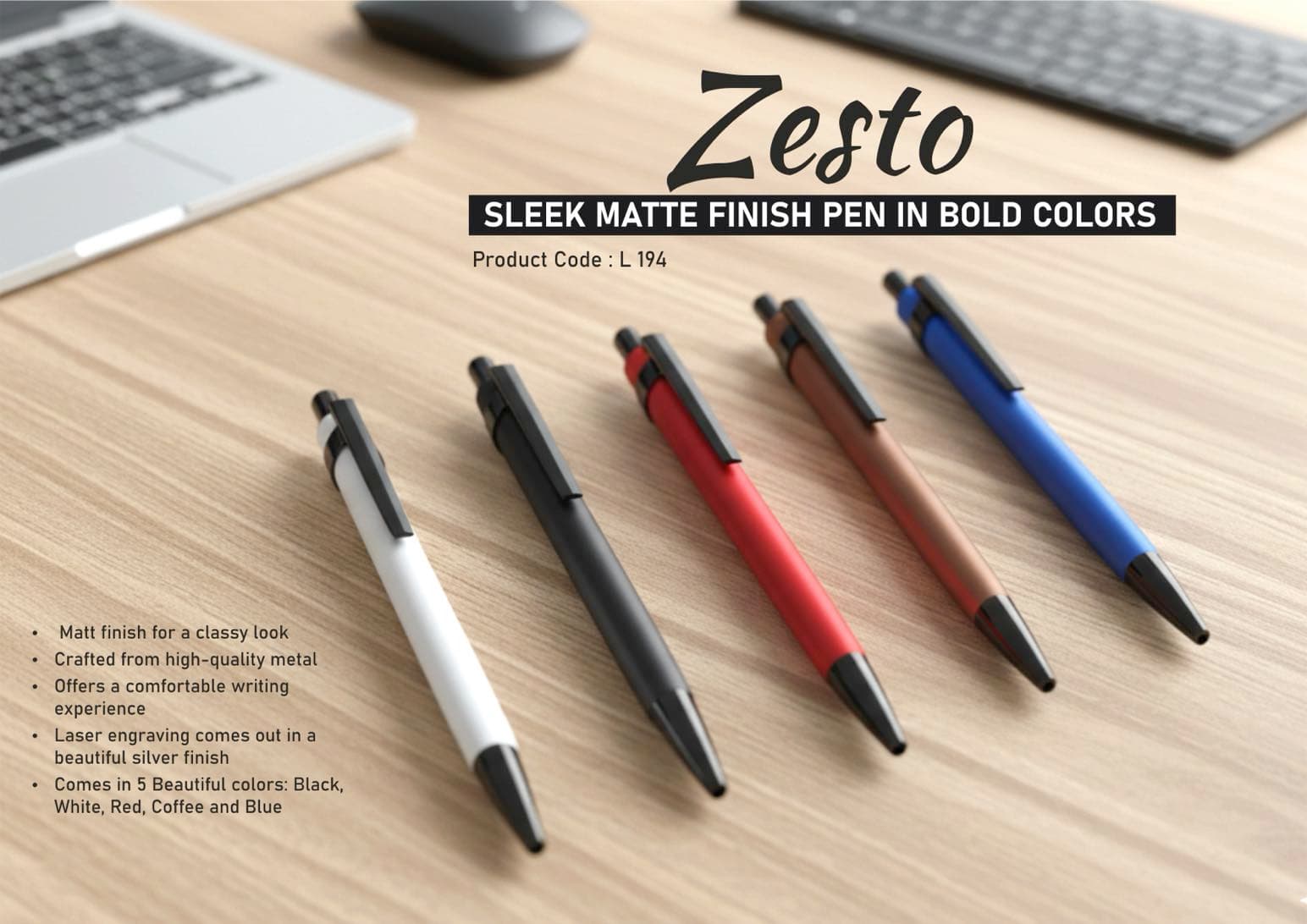 Zesto: Sleek Matte Finish Metal Pen in Bold Colors