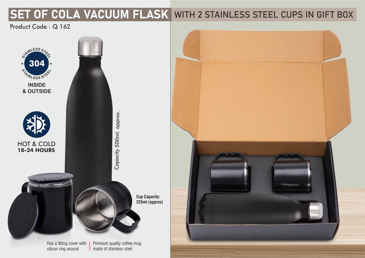 Set of Cola Vacuum Flask with 2 Stainless steel cups in Gift box