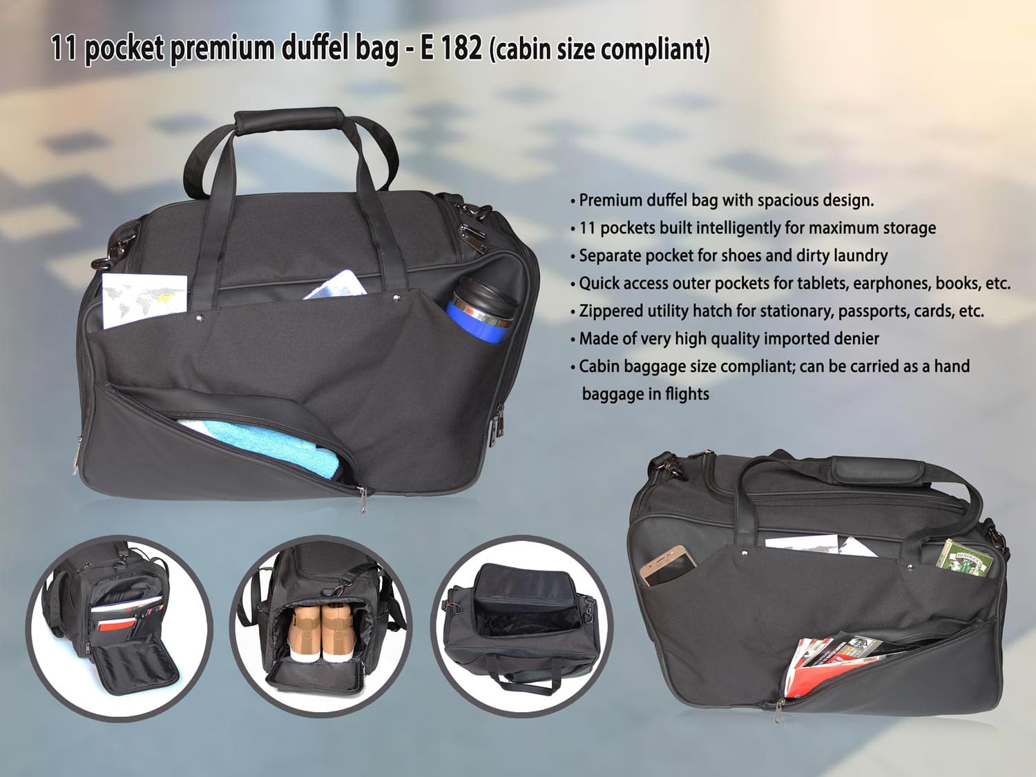 11 pocket premium duffel bag (cabin size)