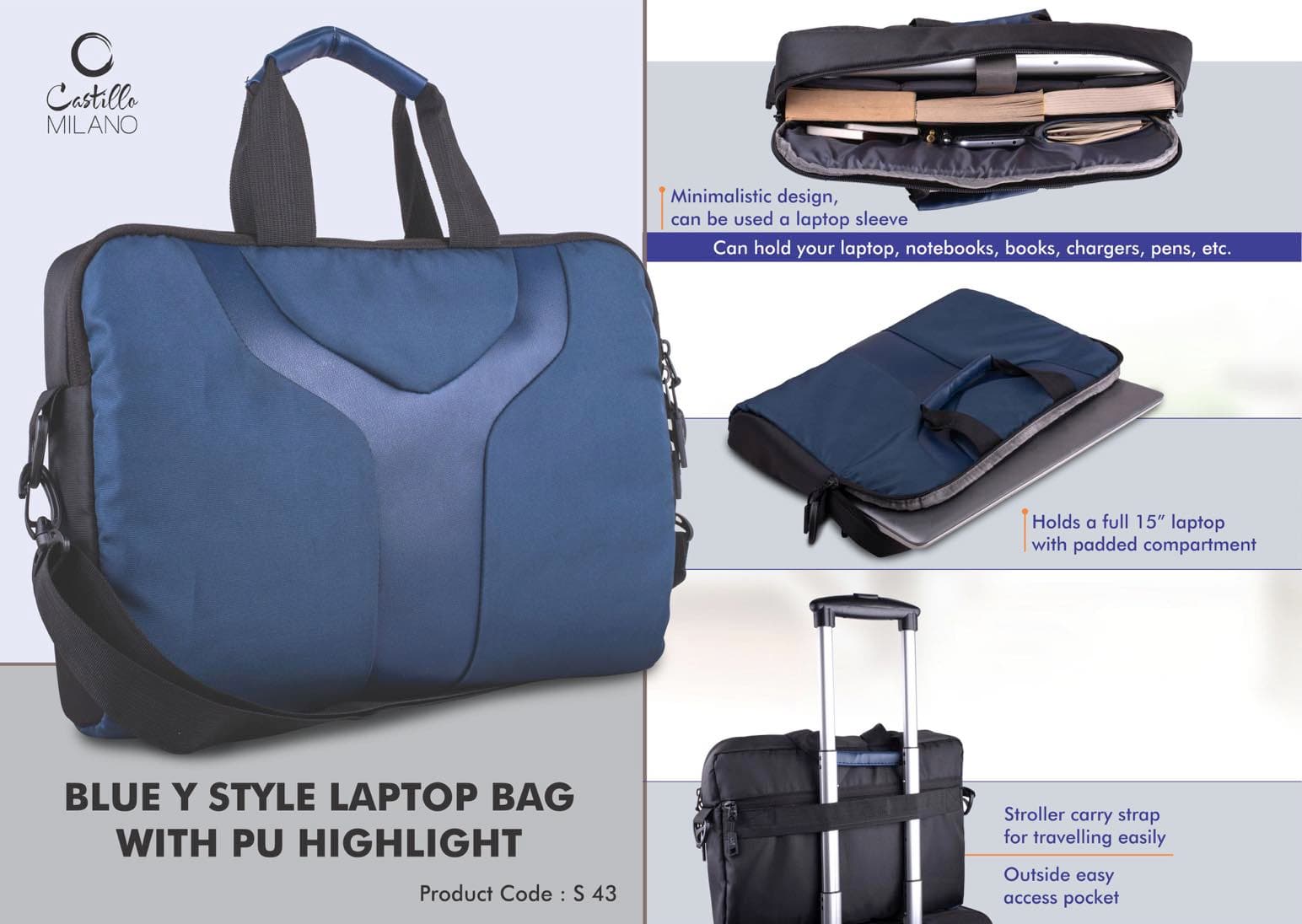 Y style laptop bag with PU highlight