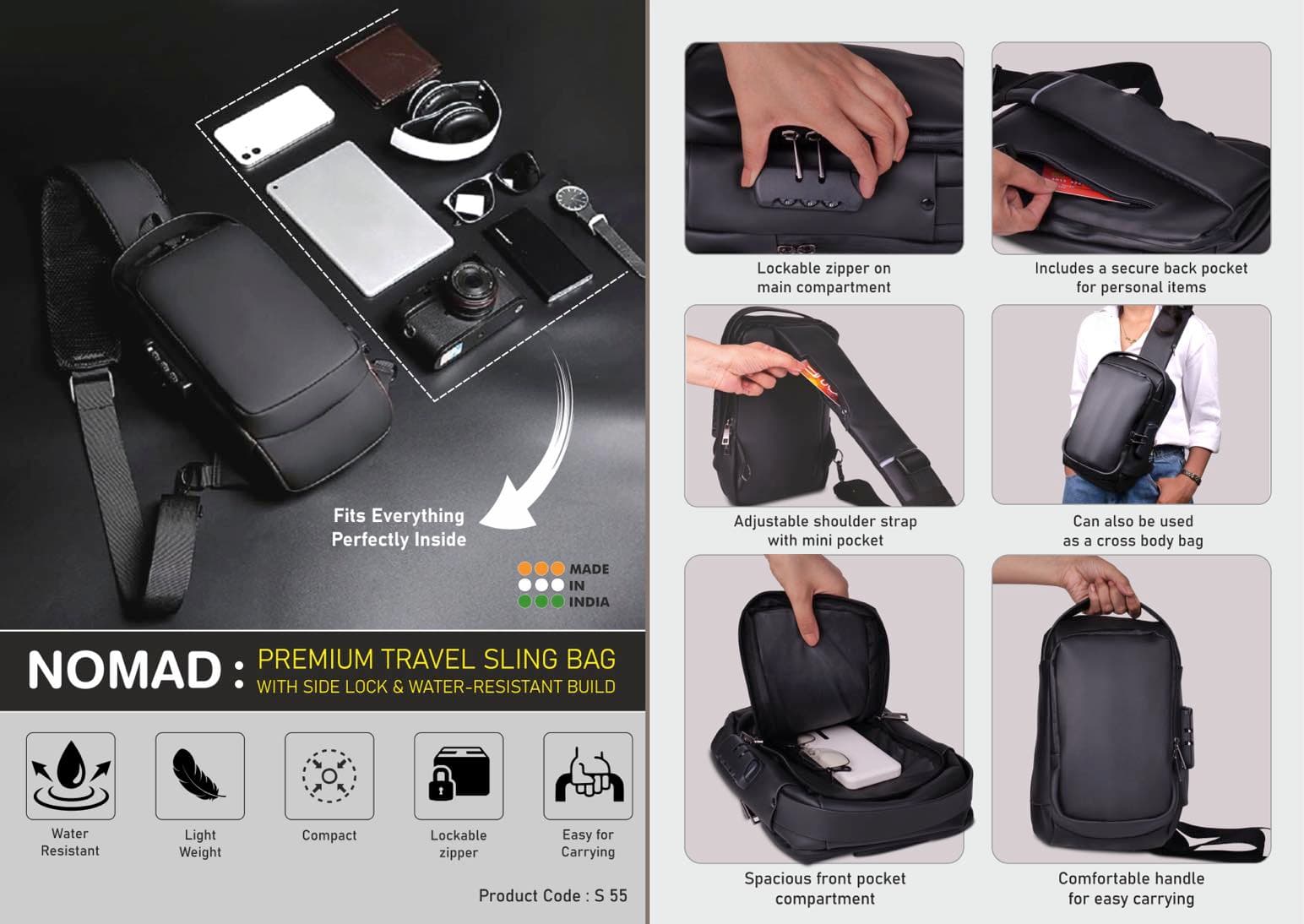 Nomad: Premium travel sling bag with Side lock