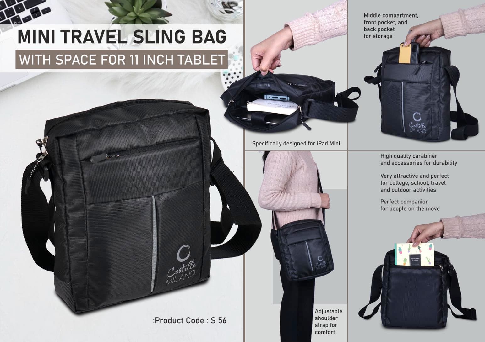 Mini Travel sling bag with space for 11 inch Tablet