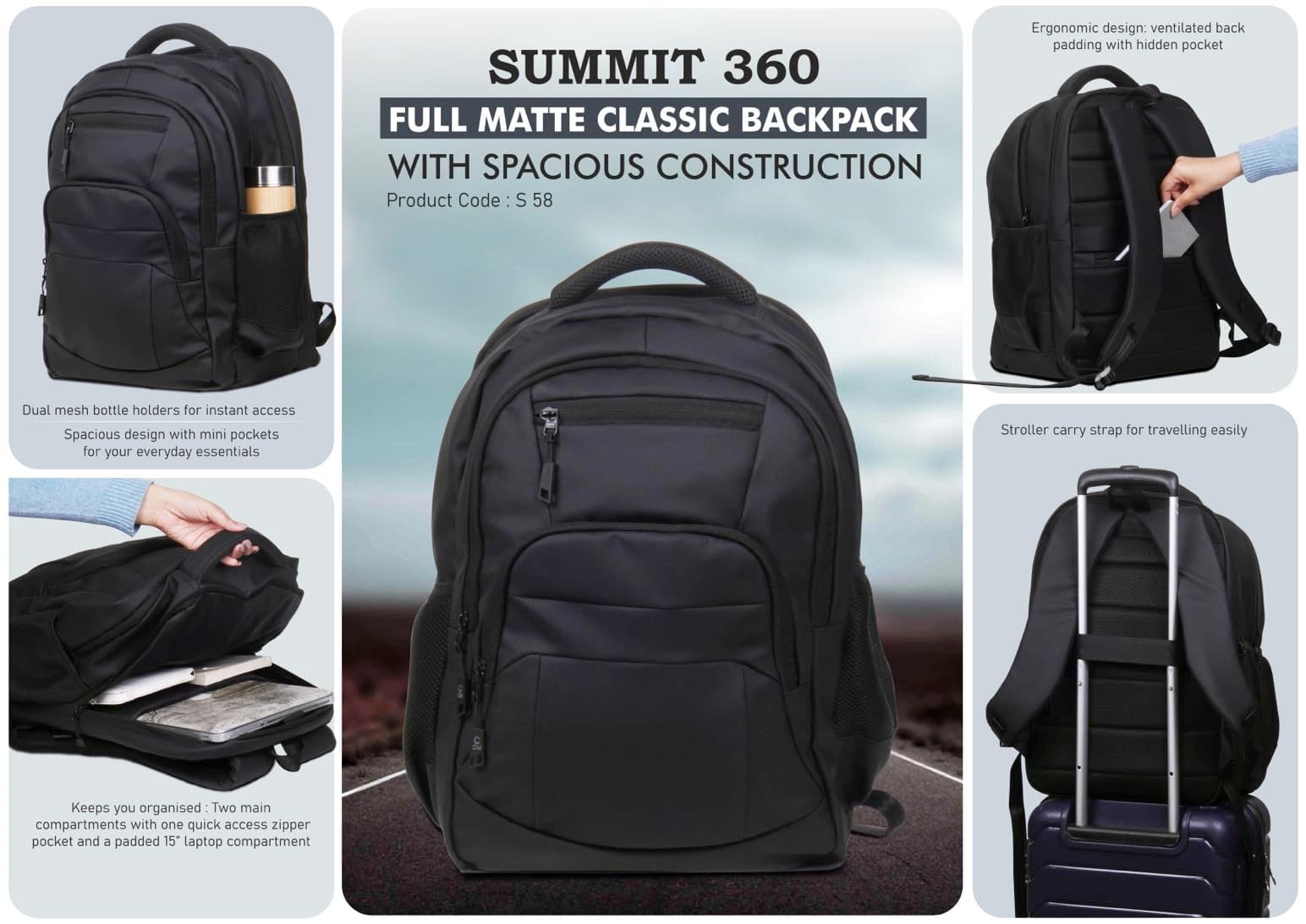 Summit 360: Full matte Classic backpack with spacious construction