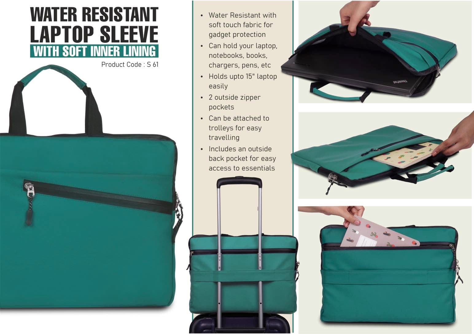 Teal: Water Resistant Laptop Sleeve with Soft inner lining