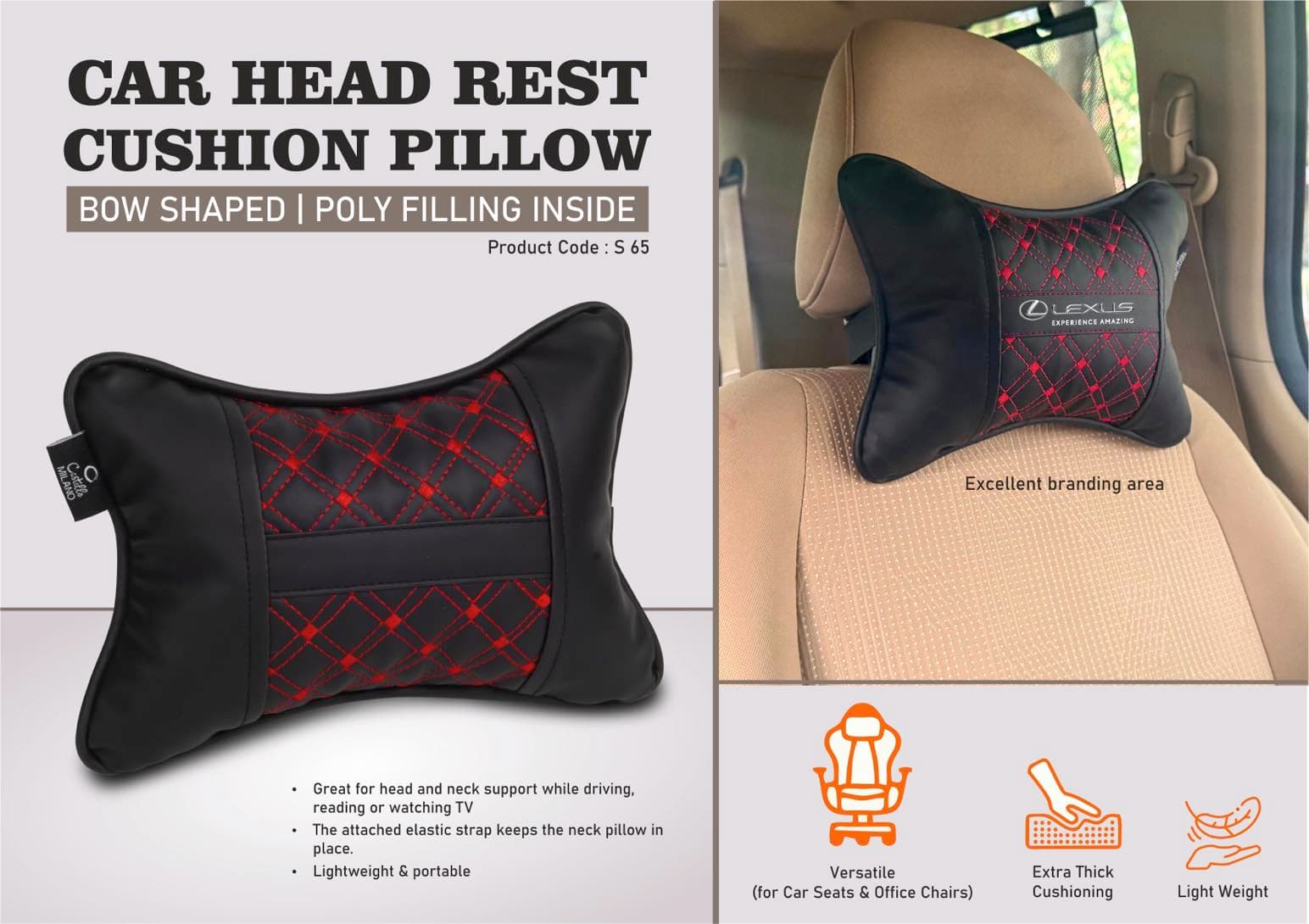 Car Head Rest Cushion Pillow - Bow Shaped