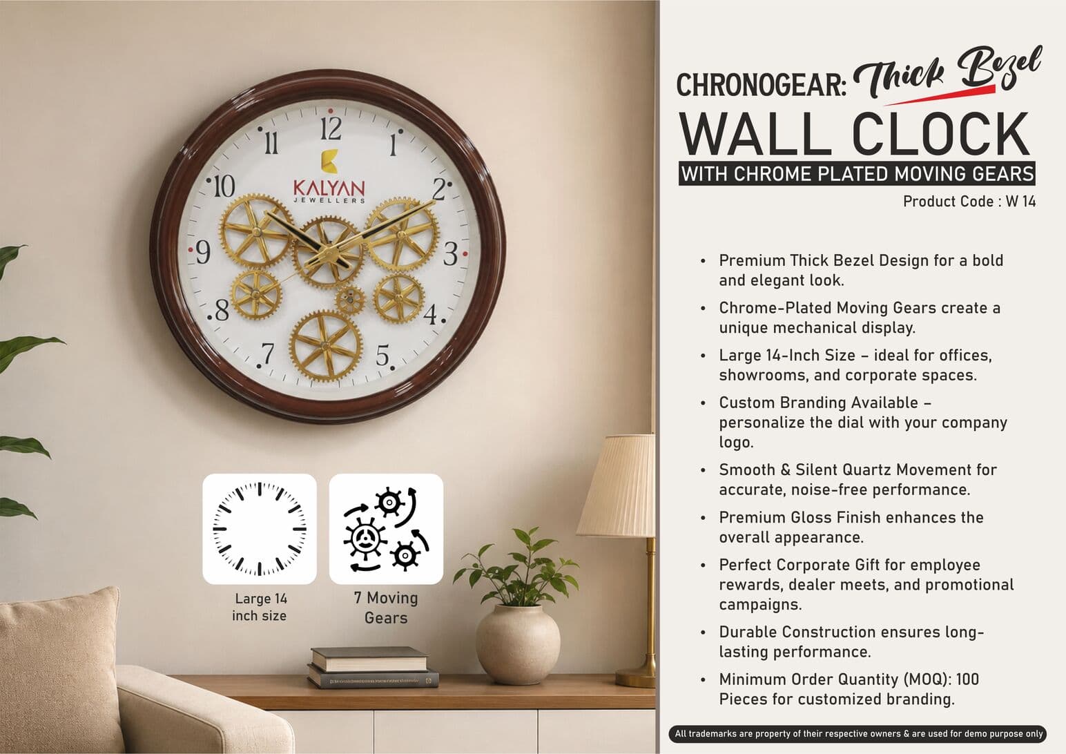 ChronoGear: Thick Bezel Wall clock with Chrome plated moving gears
