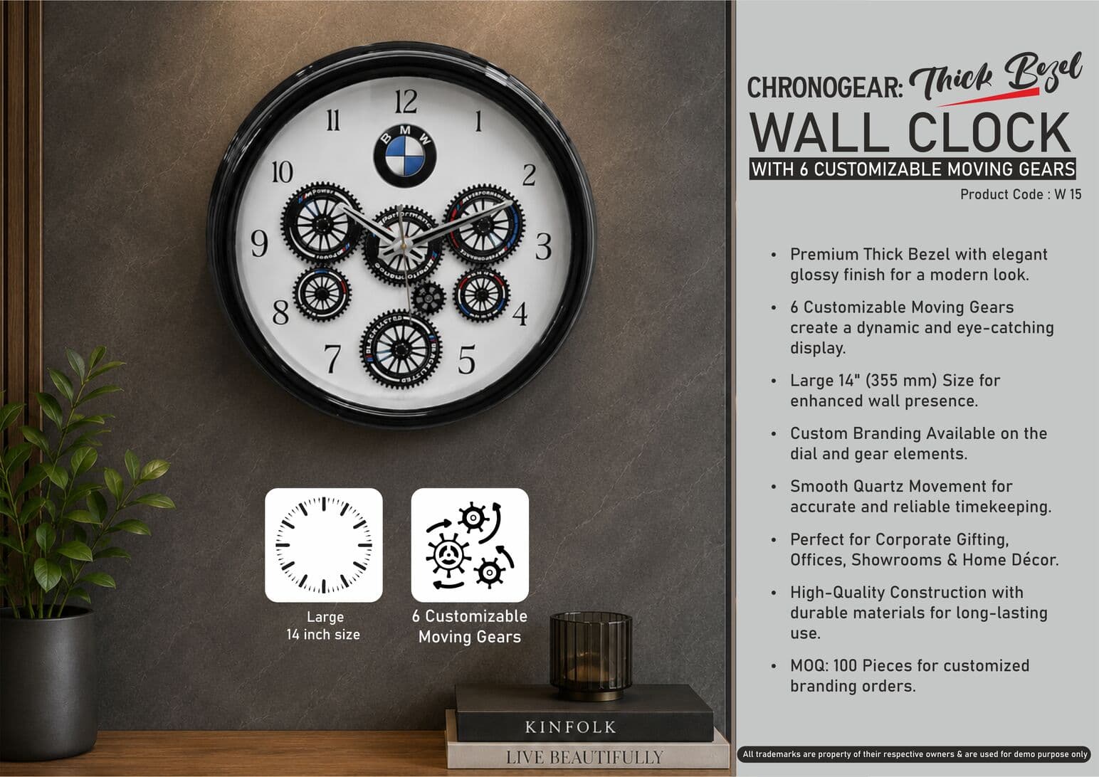 ChronoGear Canvas: Thick Bezel Wall clock with 6 Customizable moving gears