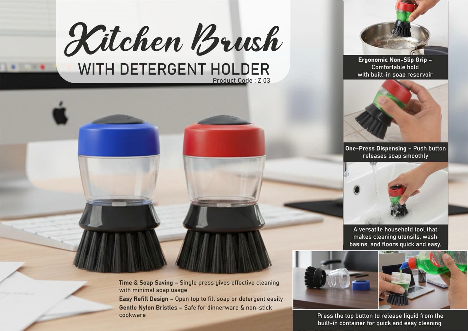 Kitchen Brush With Detergent Holder