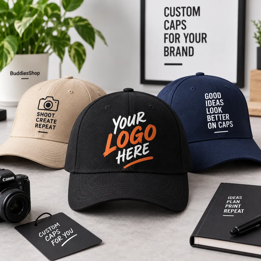 Custom printed caps by Buddies Shop