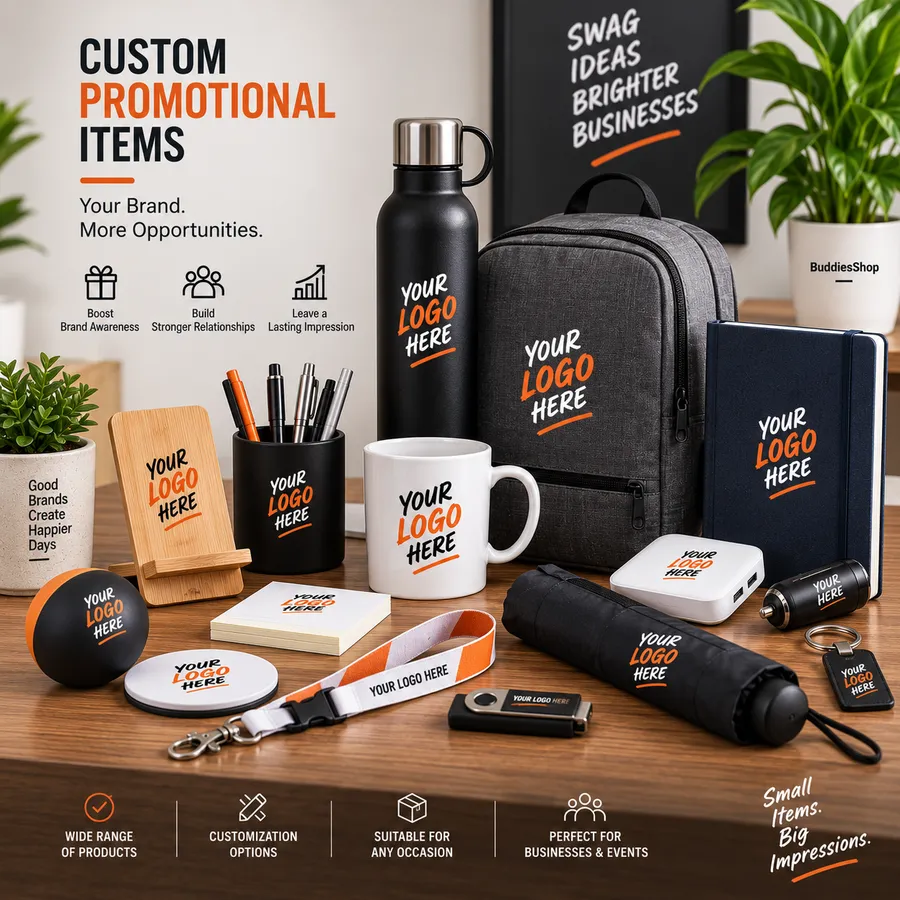 Custom printed promotional by Buddies Shop