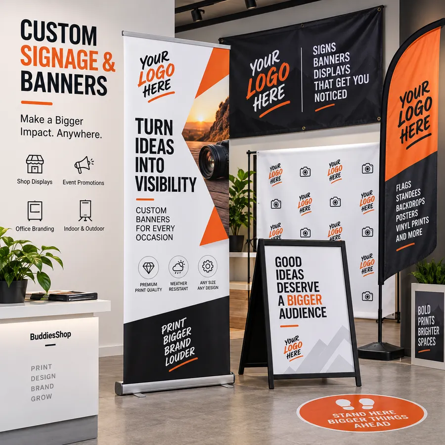 Custom printed signage & banners by Buddies Shop
