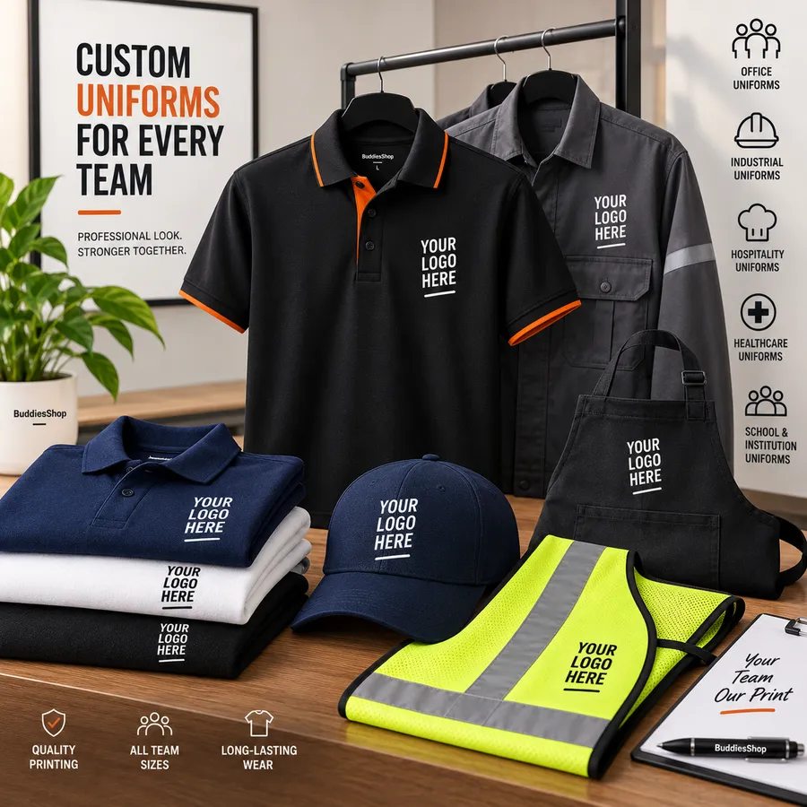 Custom printed uniforms by Buddies Shop
